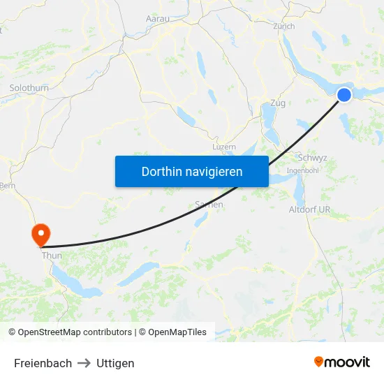 Freienbach to Uttigen map