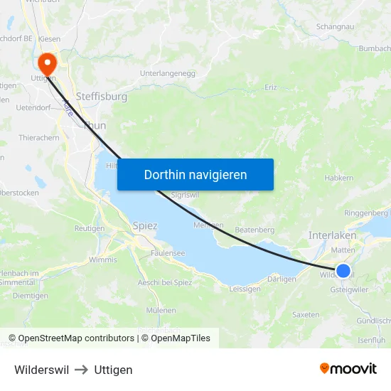 Wilderswil to Uttigen map