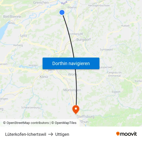 Lüterkofen-Ichertswil to Uttigen map