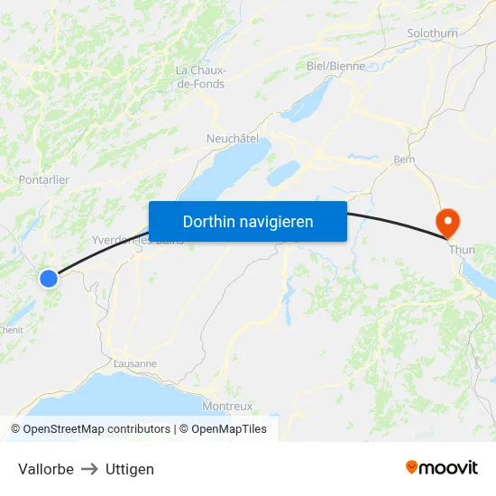 Vallorbe to Uttigen map