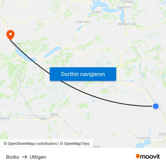 Bodio to Uttigen map