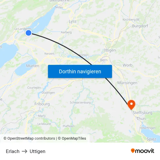 Erlach to Uttigen map