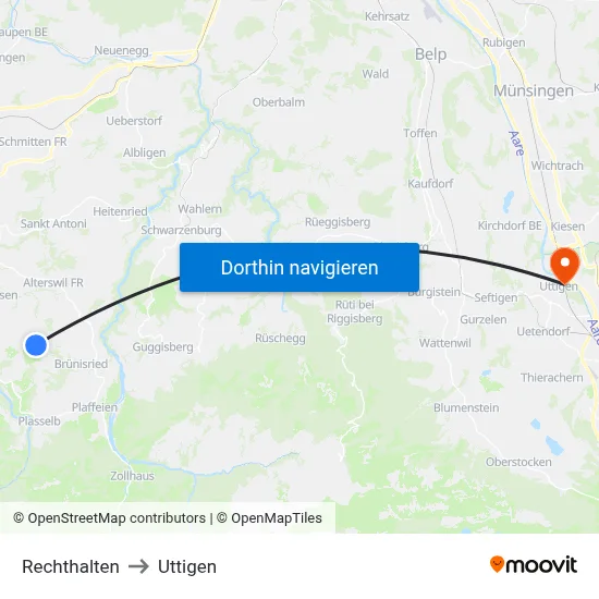 Rechthalten to Uttigen map