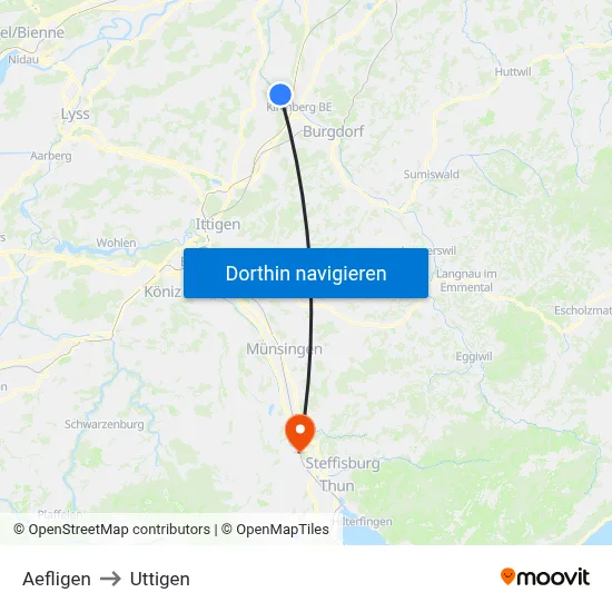 Aefligen to Uttigen map