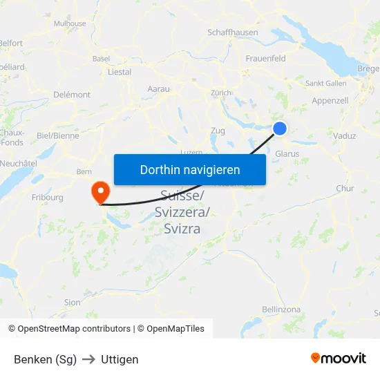 Benken (Sg) to Uttigen map