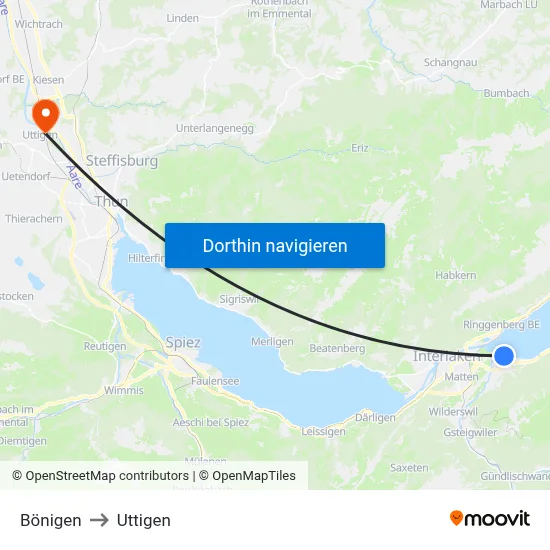 Bönigen to Uttigen map