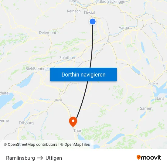Ramlinsburg to Uttigen map