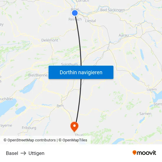 Basel to Uttigen map