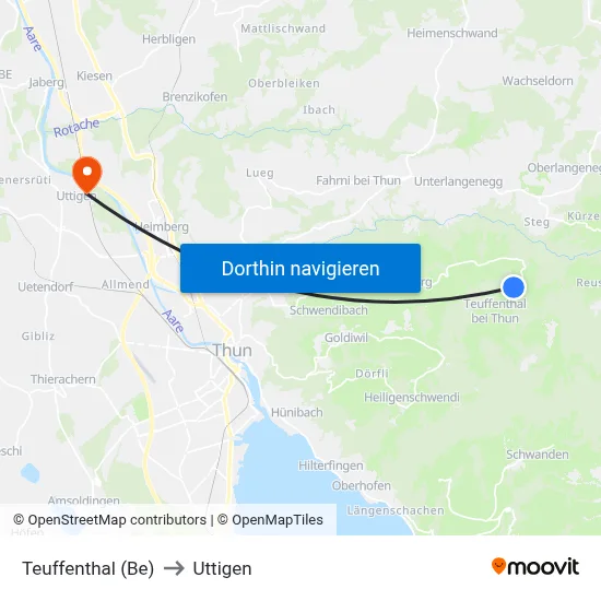 Teuffenthal (Be) to Uttigen map
