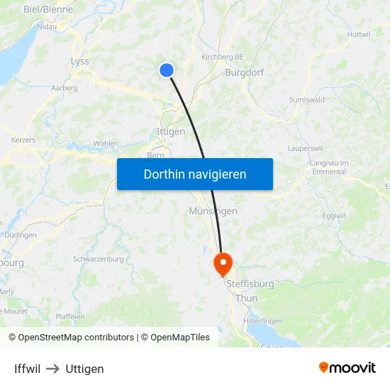 Iffwil to Uttigen map