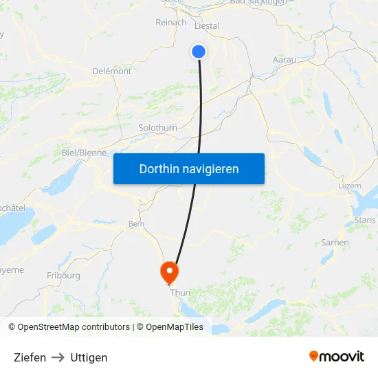Ziefen to Uttigen map