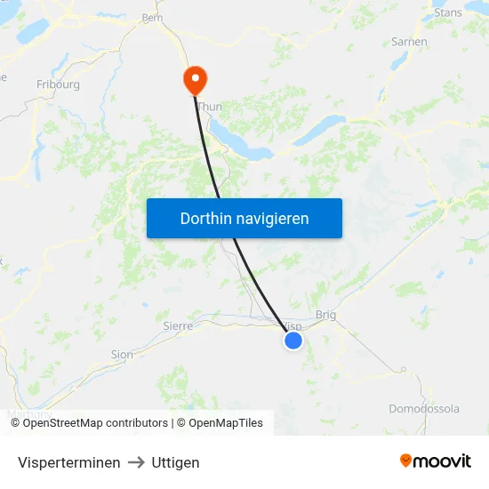Visperterminen to Uttigen map