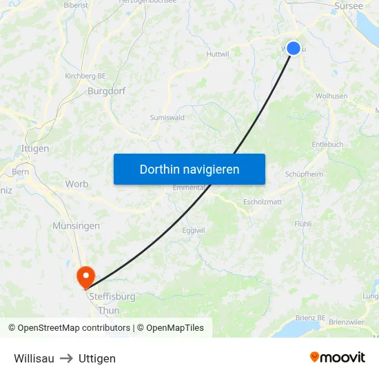 Willisau to Uttigen map