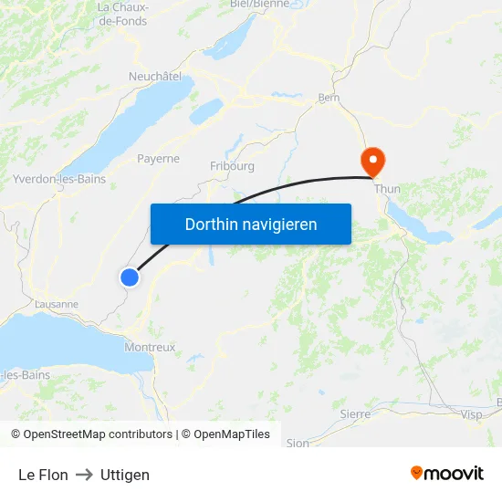 Le Flon to Uttigen map