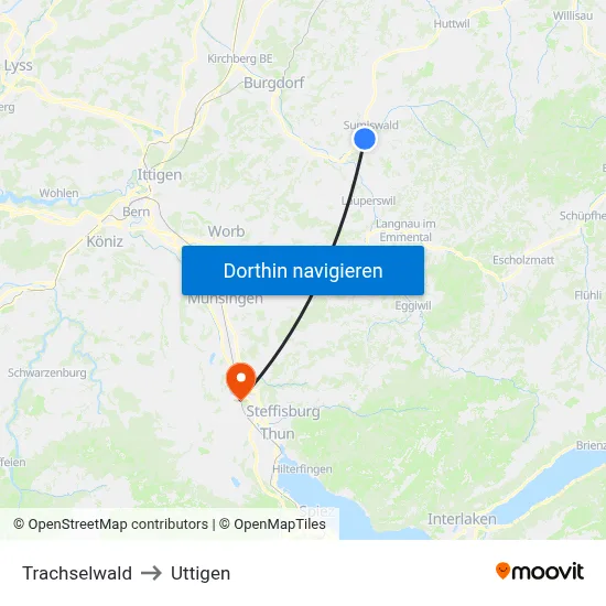 Trachselwald to Uttigen map