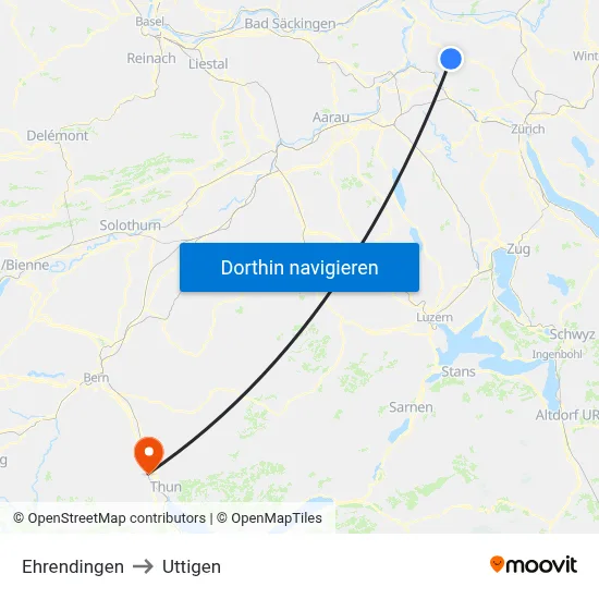 Ehrendingen to Uttigen map
