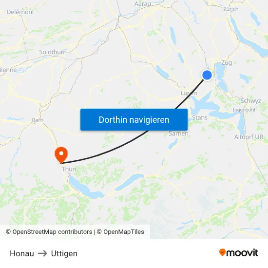 Honau to Uttigen map