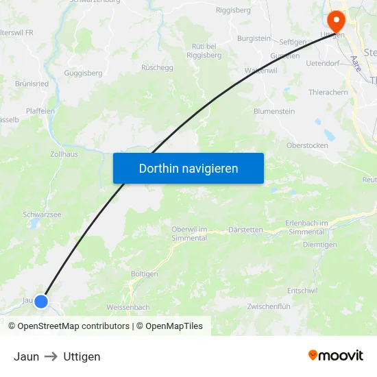 Jaun to Uttigen map