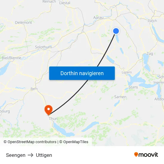 Seengen to Uttigen map