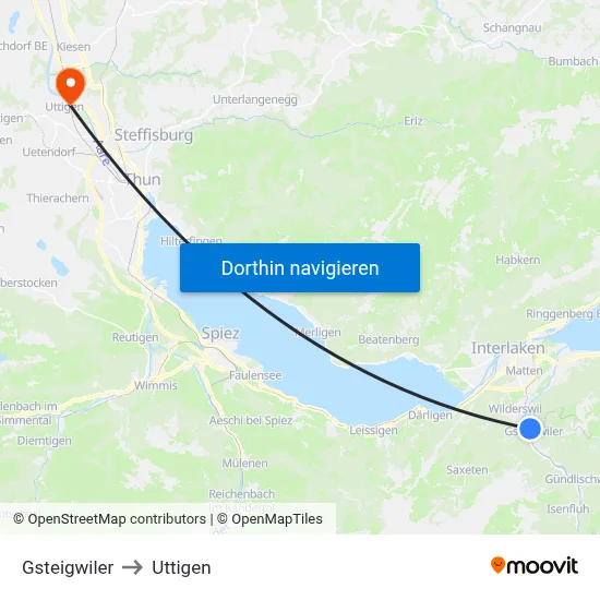 Gsteigwiler to Uttigen map