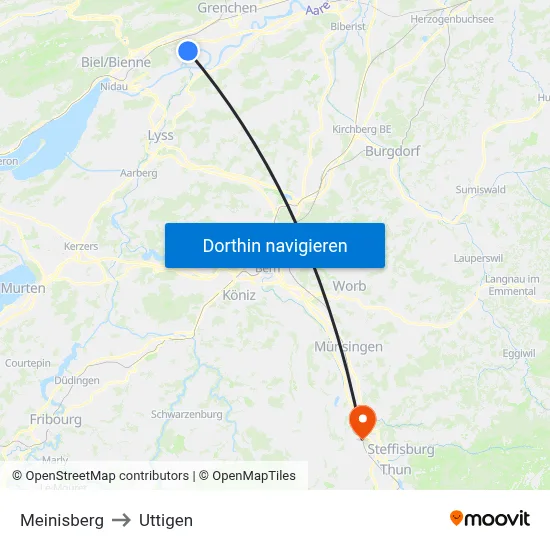 Meinisberg to Uttigen map