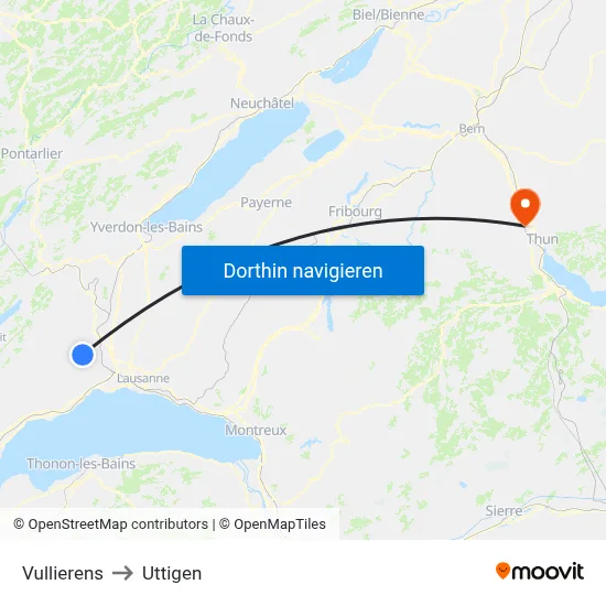 Vullierens to Uttigen map