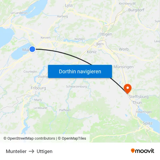 Muntelier to Uttigen map