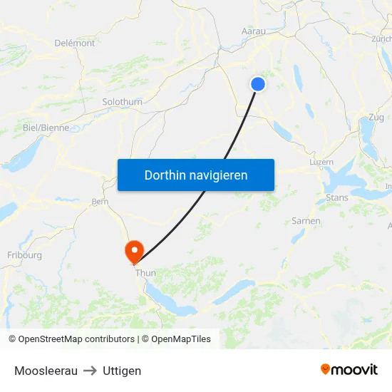 Moosleerau to Uttigen map