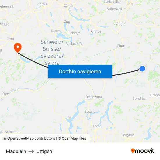 Madulain to Uttigen map