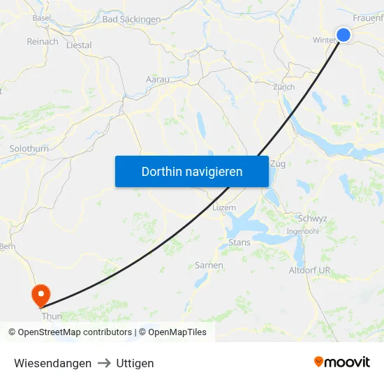 Wiesendangen to Uttigen map
