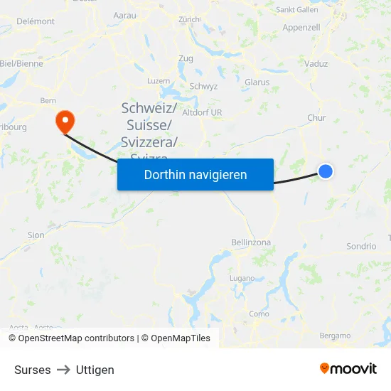 Surses to Uttigen map