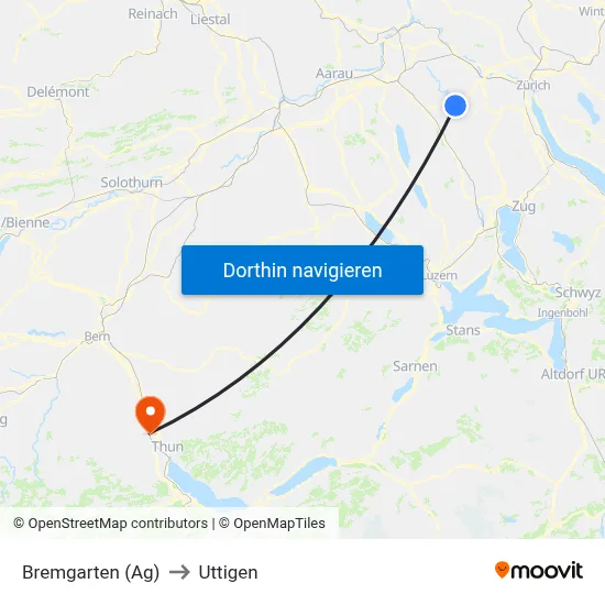 Bremgarten (Ag) to Uttigen map