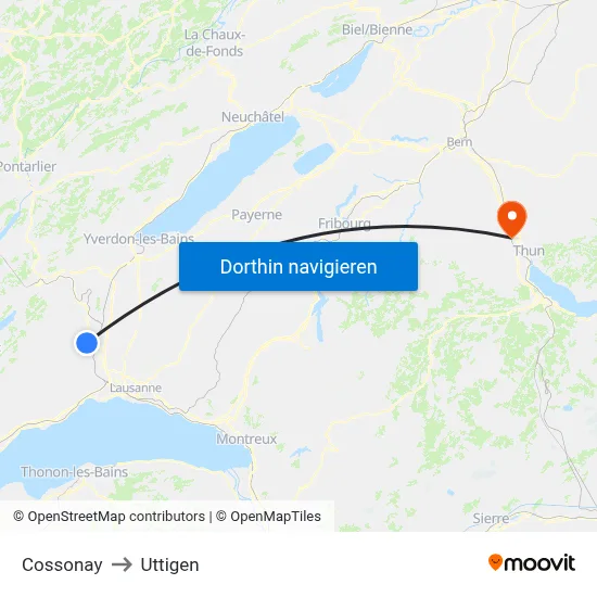 Cossonay to Uttigen map