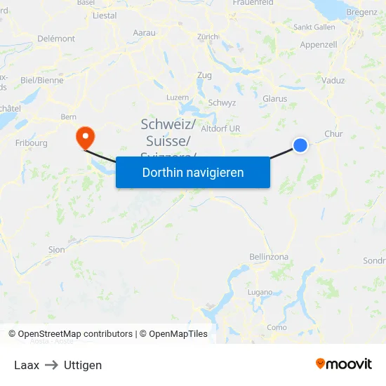 Laax to Uttigen map