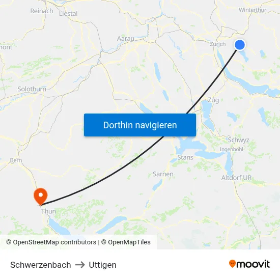 Schwerzenbach to Uttigen map