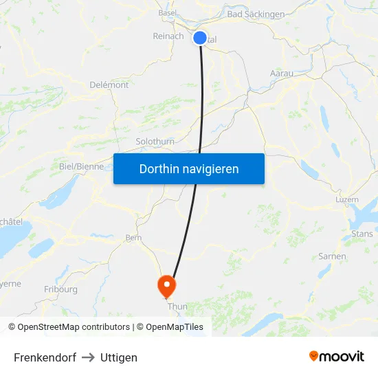 Frenkendorf to Uttigen map