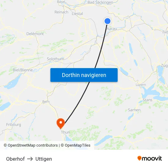 Oberhof to Uttigen map