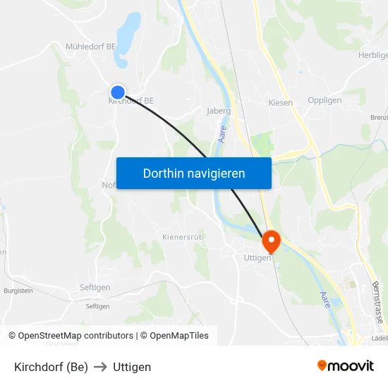 Kirchdorf (Be) to Uttigen map
