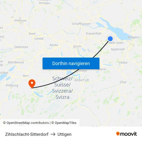 Zihlschlacht-Sitterdorf to Uttigen map