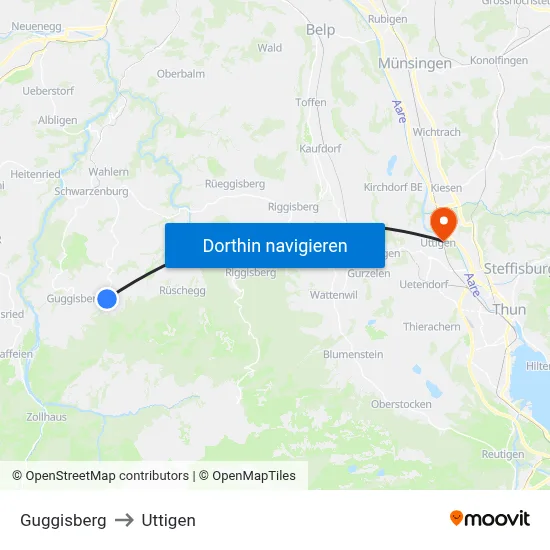 Guggisberg to Uttigen map