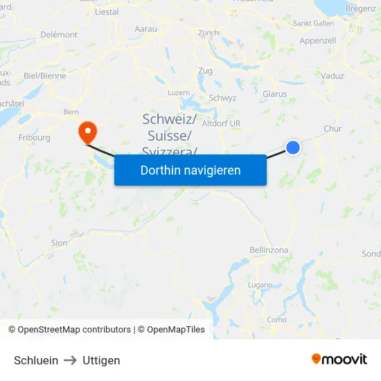 Schluein to Uttigen map