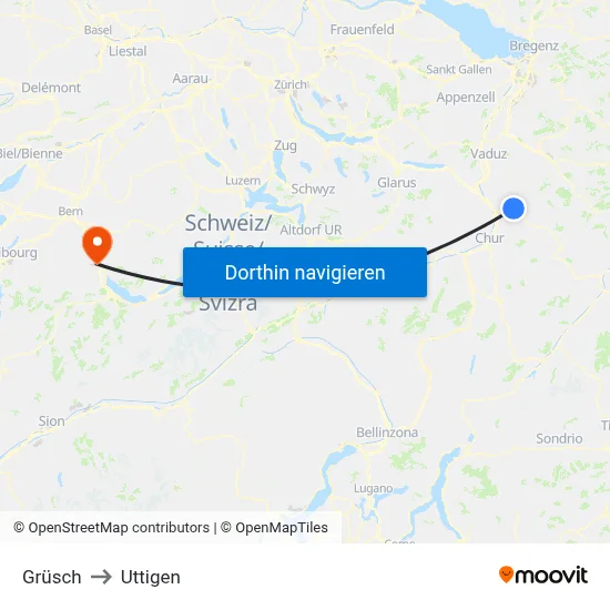 Grüsch to Uttigen map