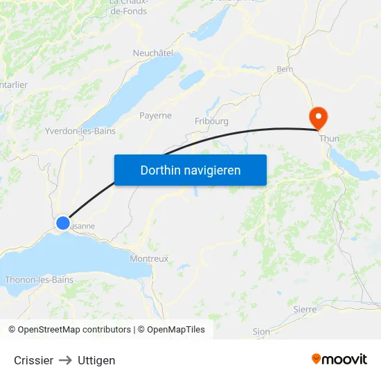 Crissier to Uttigen map
