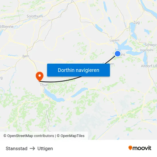 Stansstad to Uttigen map