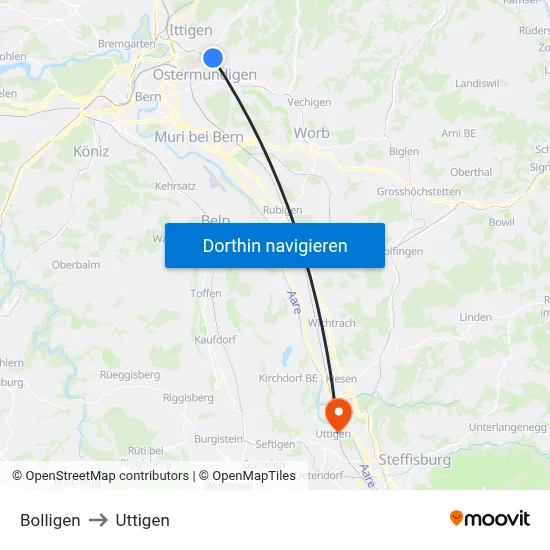Bolligen to Uttigen map