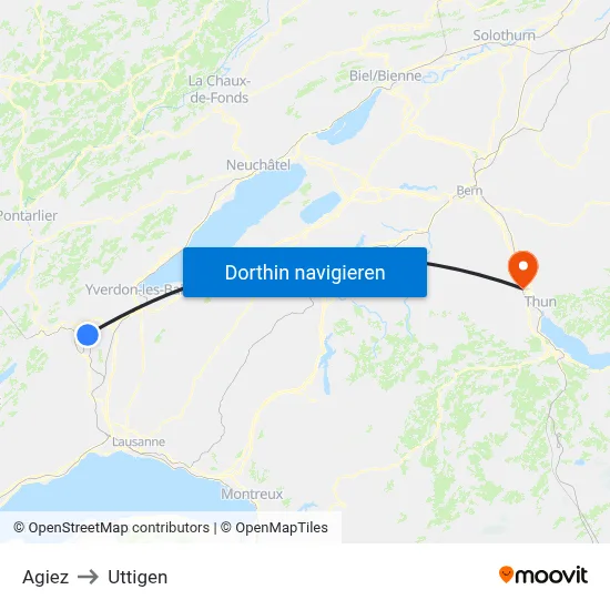 Agiez to Uttigen map