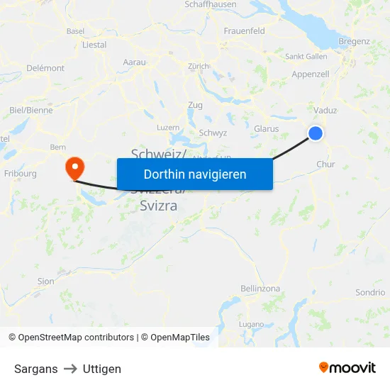 Sargans to Uttigen map