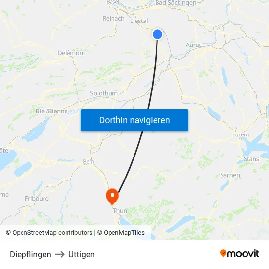 Diepflingen to Uttigen map