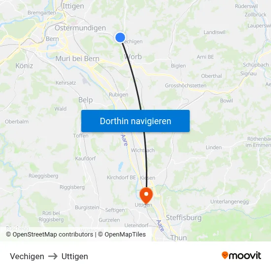 Vechigen to Uttigen map