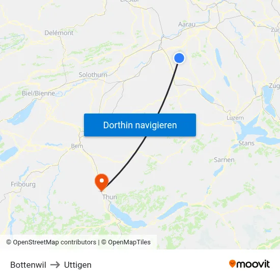 Bottenwil to Uttigen map